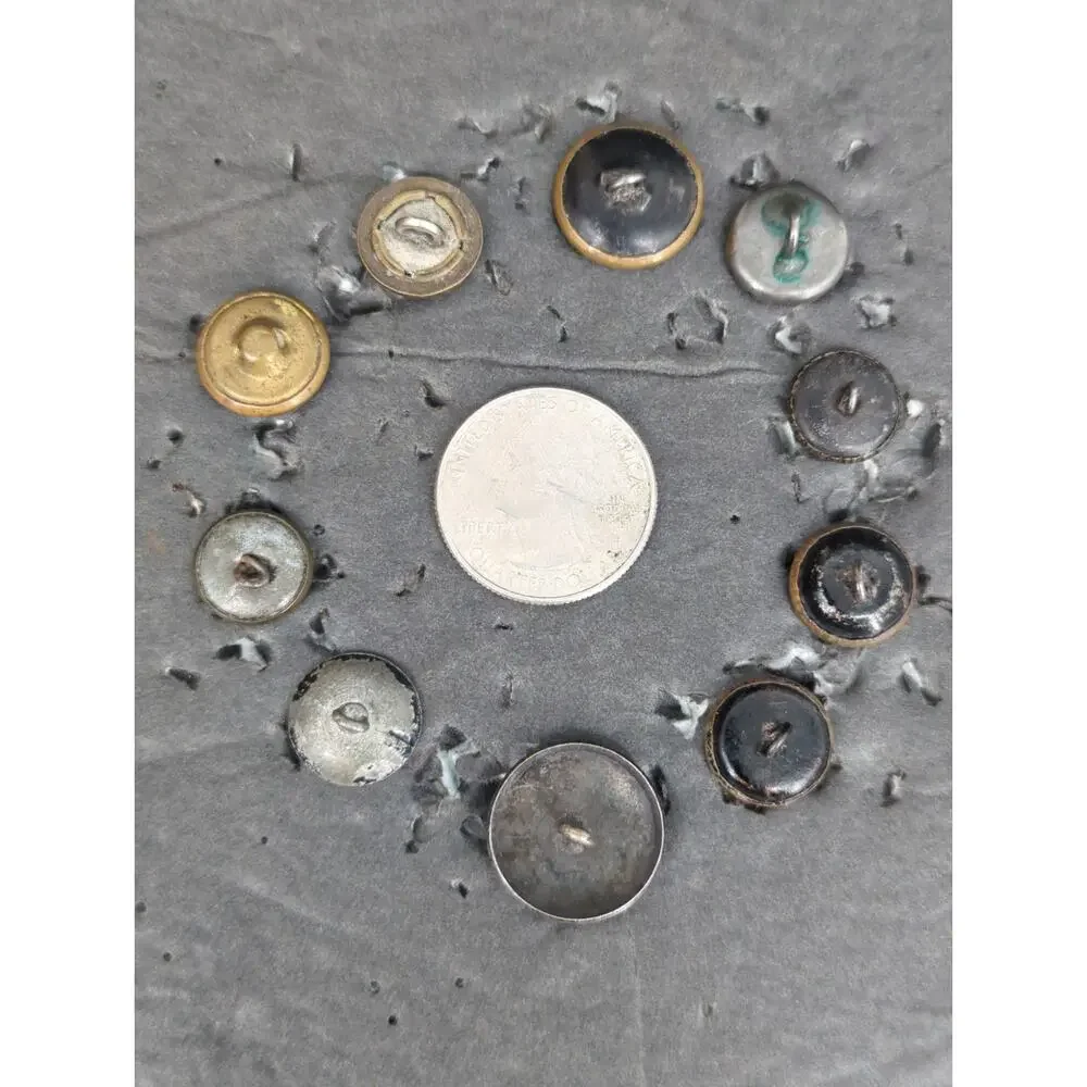 LOT NN of 10 Antique Vintage Victorian Brass Mixed Materials Buttons ESTATE FIND